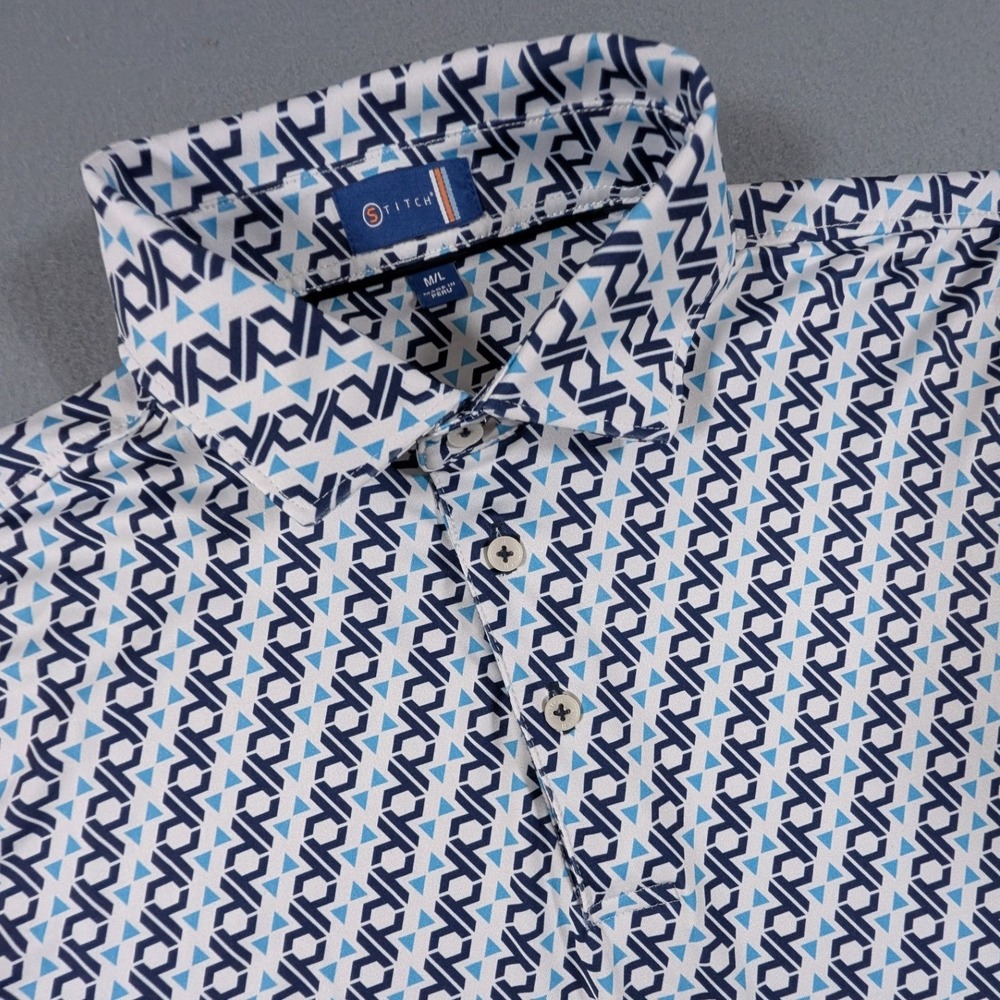 Stitch Golf Polo Shirt Mens M/L Geometric Performance Stretch